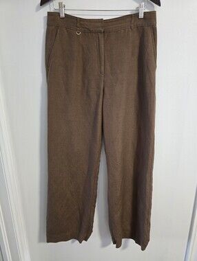 LOFT Wide Legs Pants Trousers Chocolate Brown Linen Blend Size 6 M